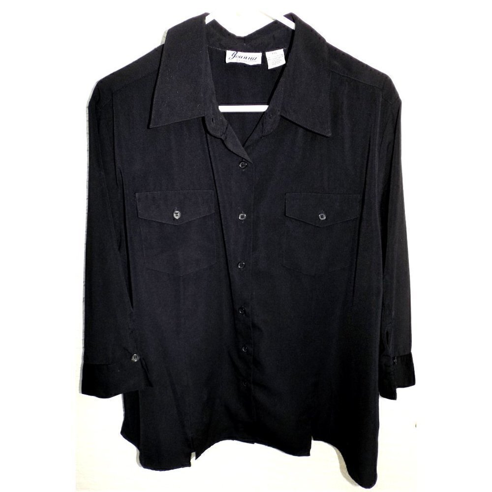 Joanna Petite PXL black long sleeve button up collared shirt